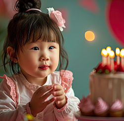 【のぞみちゃん】お誕生日ケーキの周りで祝福するご家族の皆さんも一緒に撮影させていただきました！様々な角度から撮影した動画も喜んでいただけました！