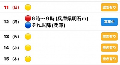 🔴予約有　🔵🟡募集中